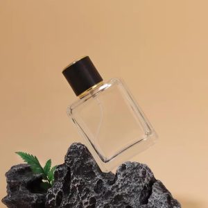 wide luxe glass perfume bottle – 50ml | modern square atomizer with golden nozzle